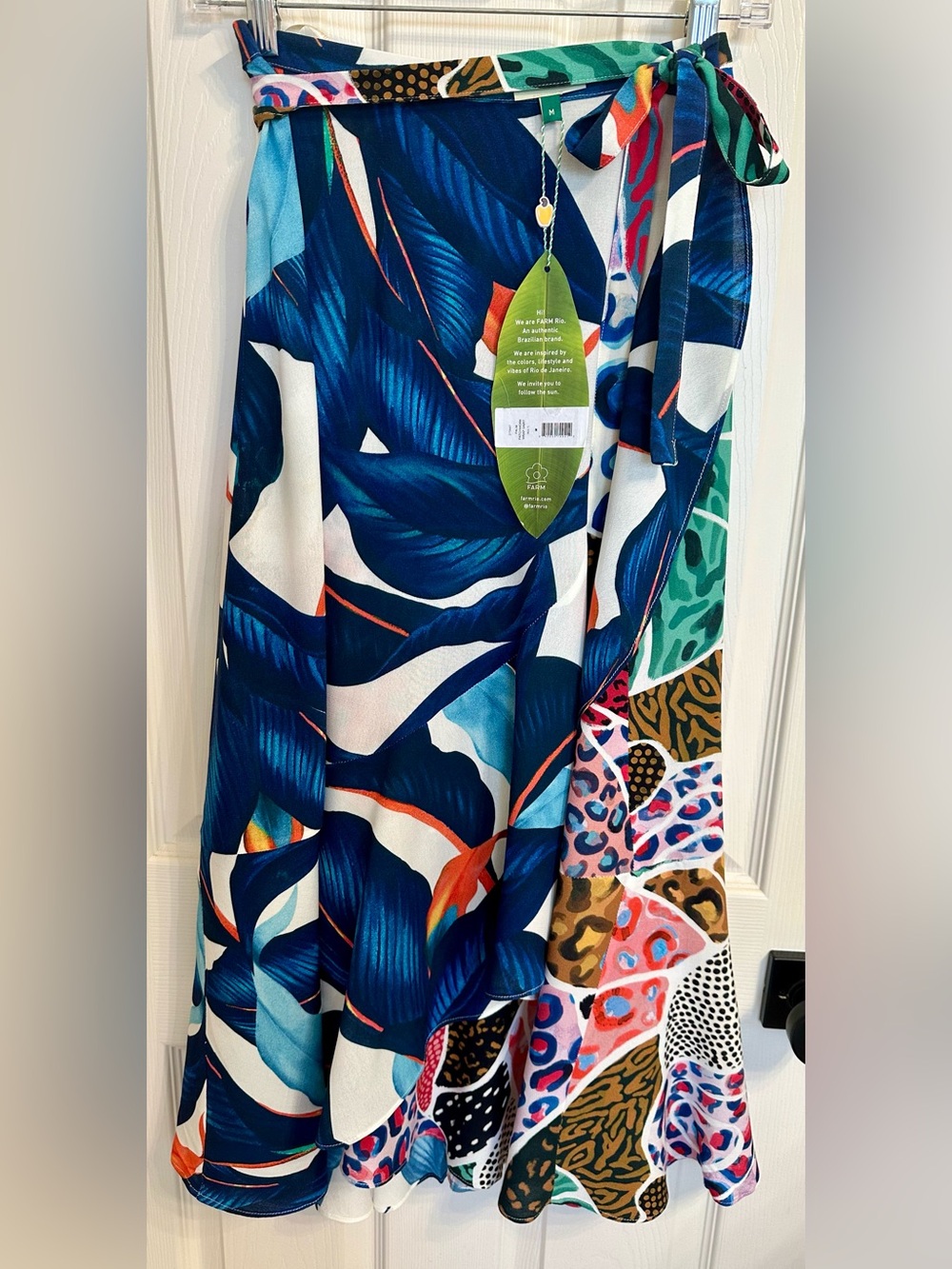 FARM Rio Palm Patchwork Wrap Skirt Size M NWT